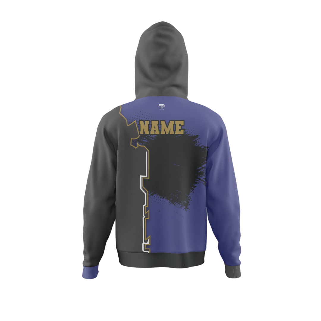 Back view of Eclipse Feather Bowling Hoodie highlighting modern aesthetic.