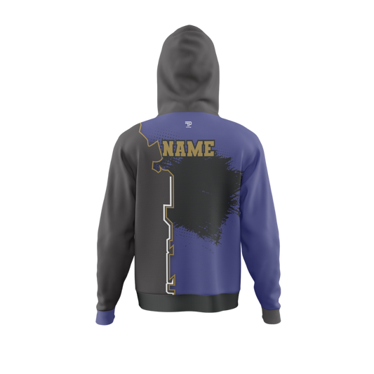 Back view of Eclipse Feather Bowling Hoodie highlighting modern aesthetic.