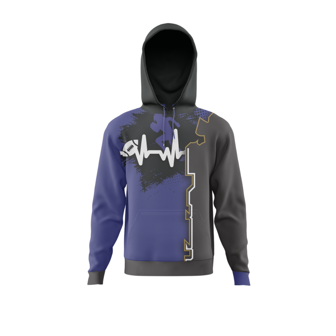 Front view of Eclipse Feather Bowling Hoodie showcasing sleek design.