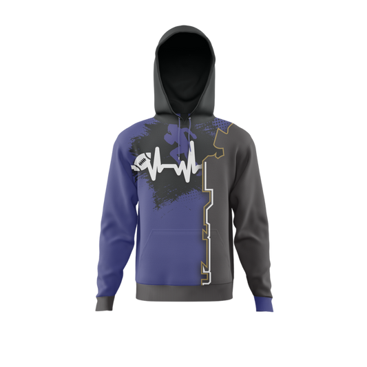 Front view of Eclipse Feather Bowling Hoodie showcasing sleek design.