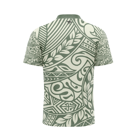 Green and white patterned shirt on a white background