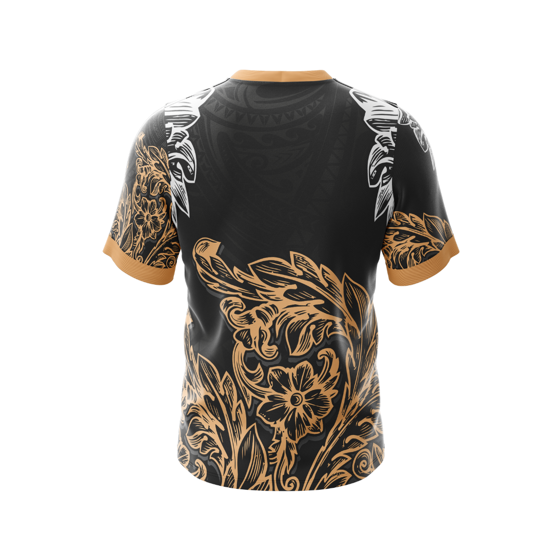 Close-up of the Gold Polynesian Premium Jersey highlighting its premium fabric.