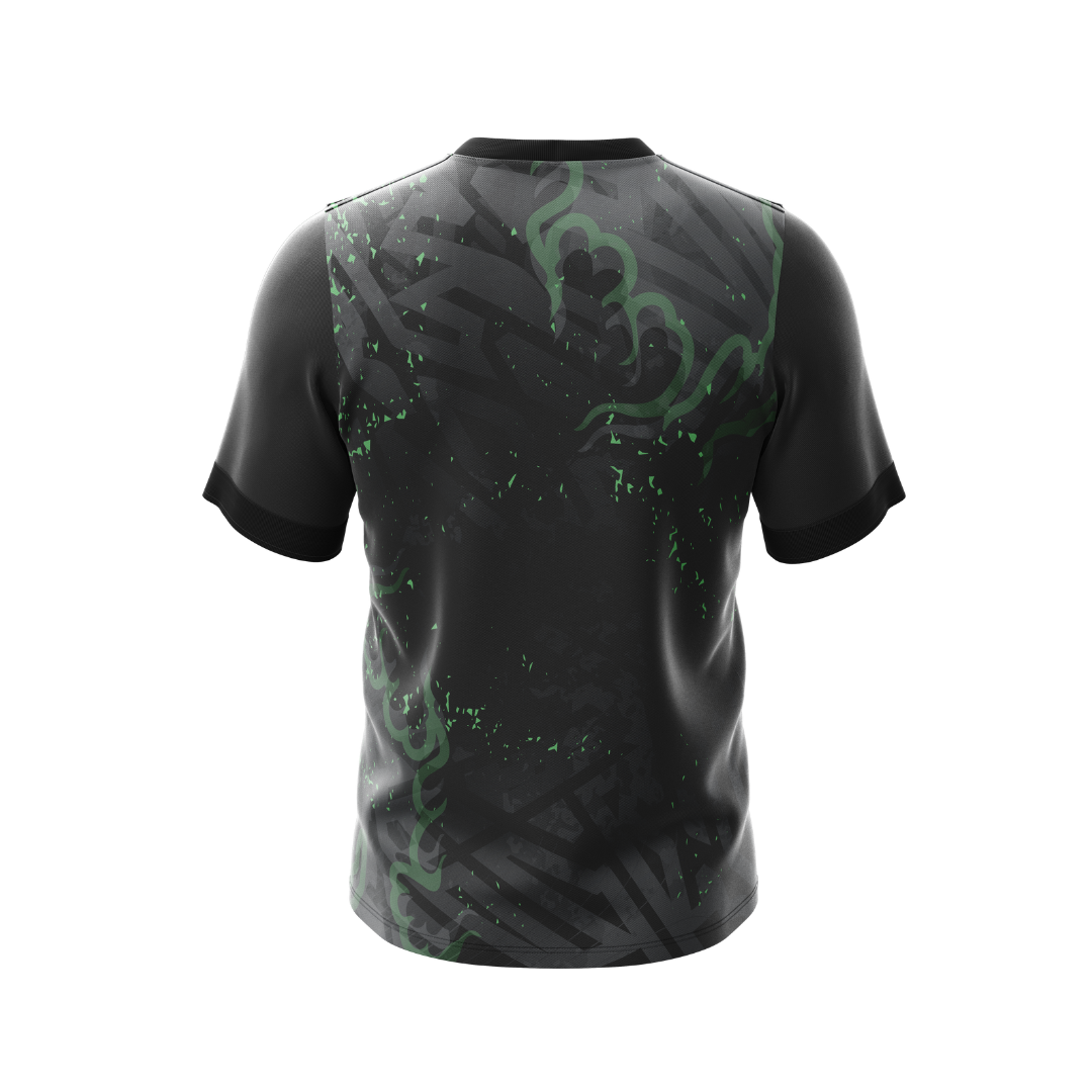 Close-up of Dark Grim Premium Jersey, highlighting its sleek, athletic fit.