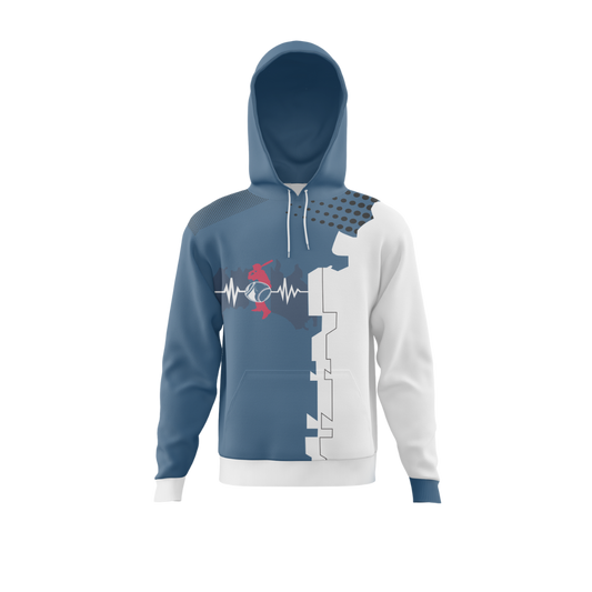 Front view of Bold Streak Bowling Premium Hoodie showcasing unique streak design.