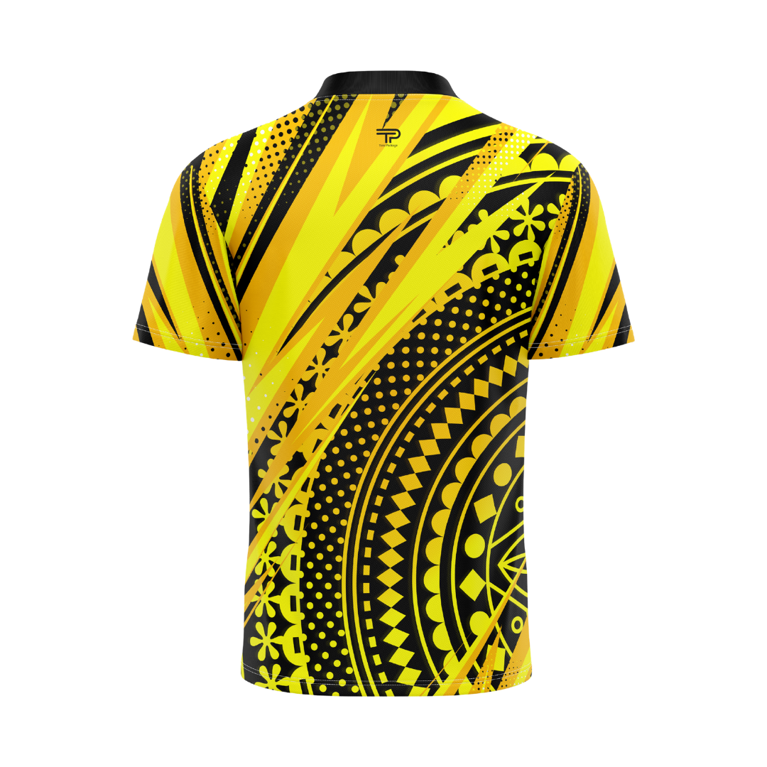 Yellow and black patterned shirt on a white background
