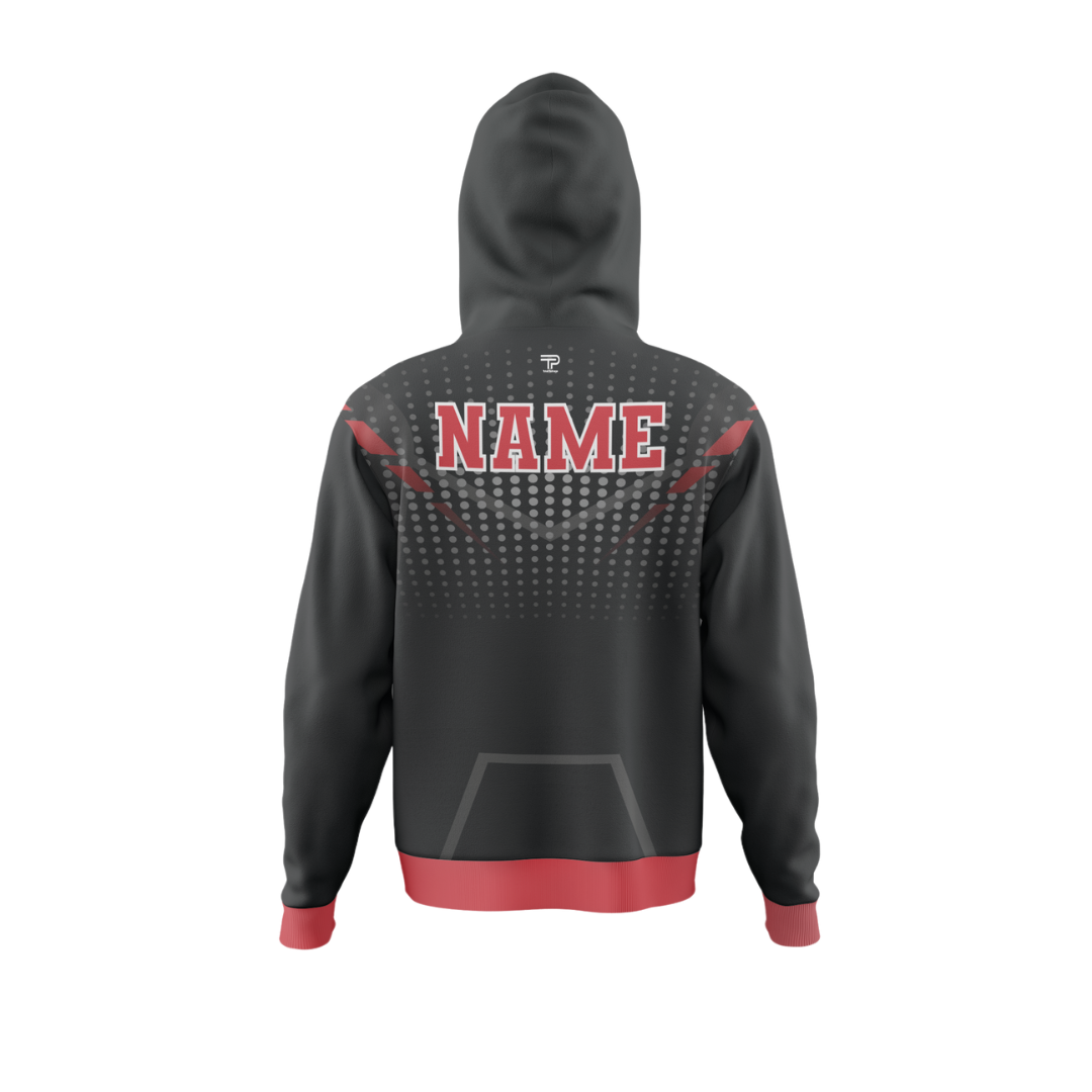 Back view of the Crimson Gradient Premium Bowling Hoodie showcasing the gradient design
