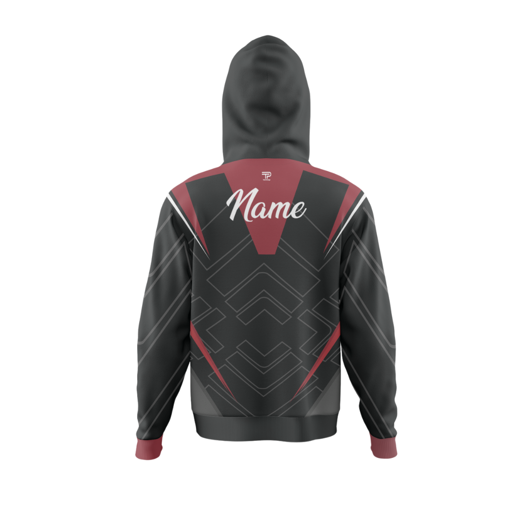 Back view of the Crimson Tide Premium Bowling Hoodie highlighting the detailed 'Crimson Tide' pattern.