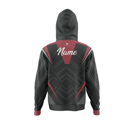 Back view of the Crimson Tide Premium Bowling Hoodie highlighting the detailed 'Crimson Tide' pattern.
