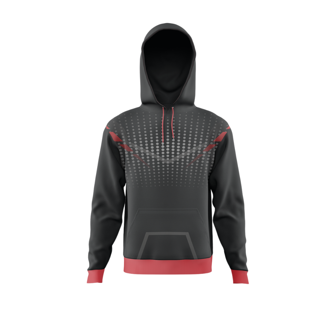 Front view of the Crimson Gradient Premium Bowling Hoodie by Total Package