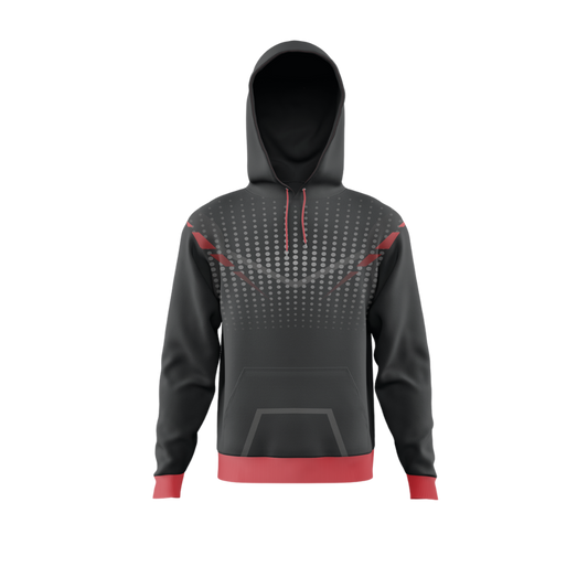 Front view of the Crimson Gradient Premium Bowling Hoodie by Total Package