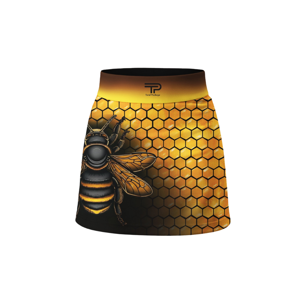 Skirt with bee and honeycomb pattern on a white background