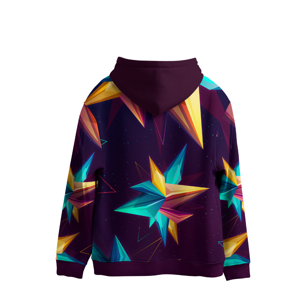 Hoodie with geometric star pattern on a white background