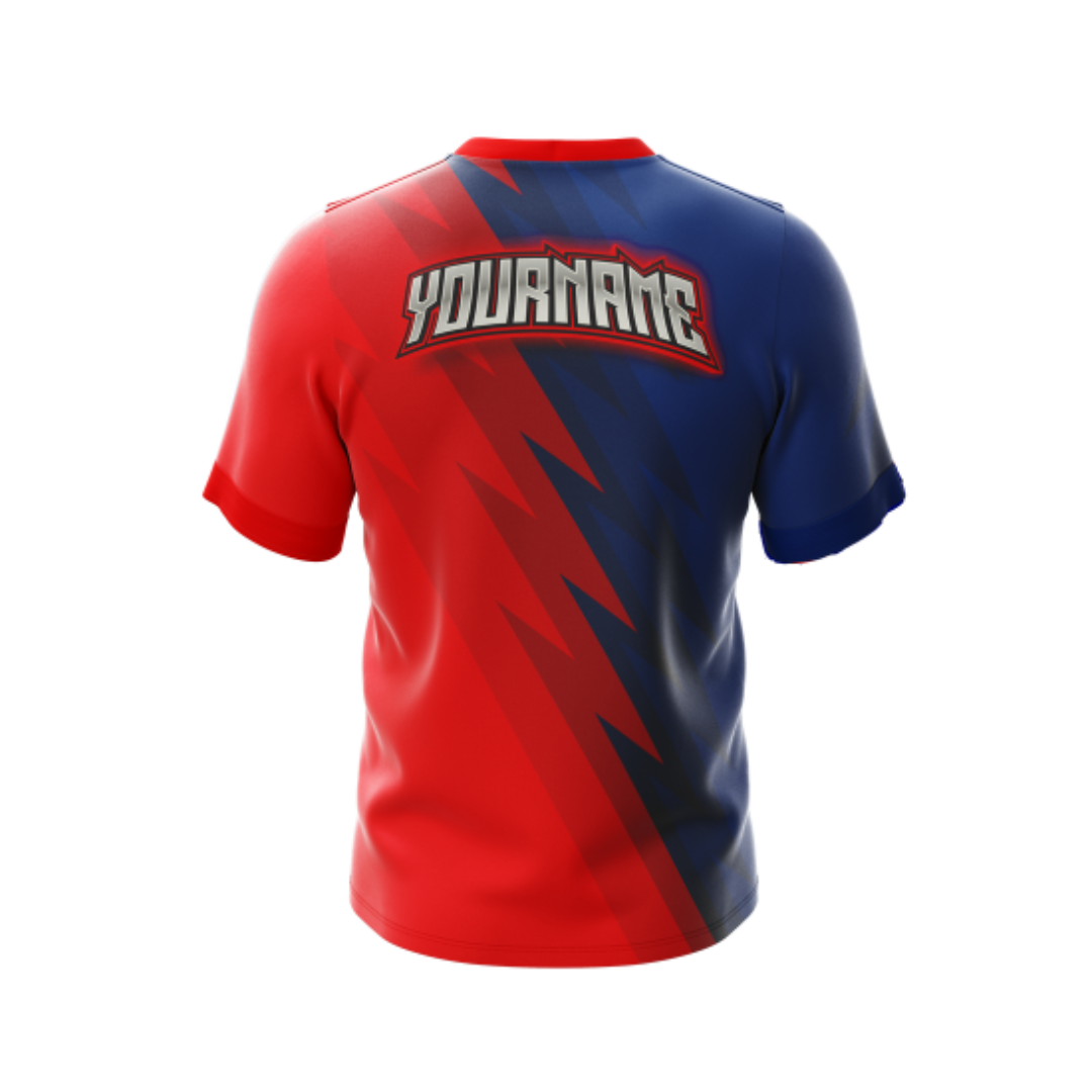 Custom Blue Red Diversion Bowling Jersey Back View