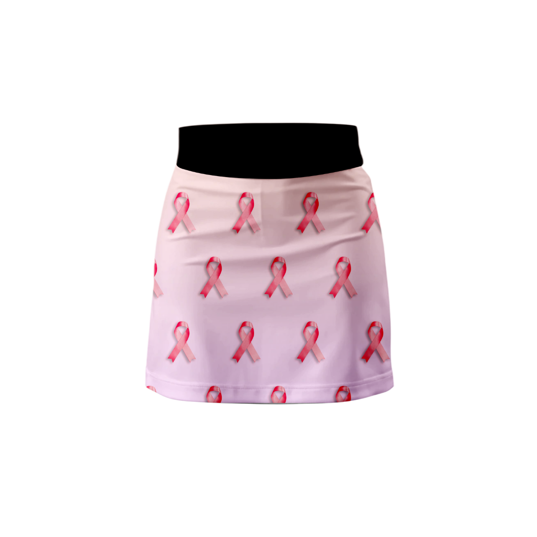 Front view of the Breast Cancer Awareness Premium Skort featuring a pink ribbon design.
