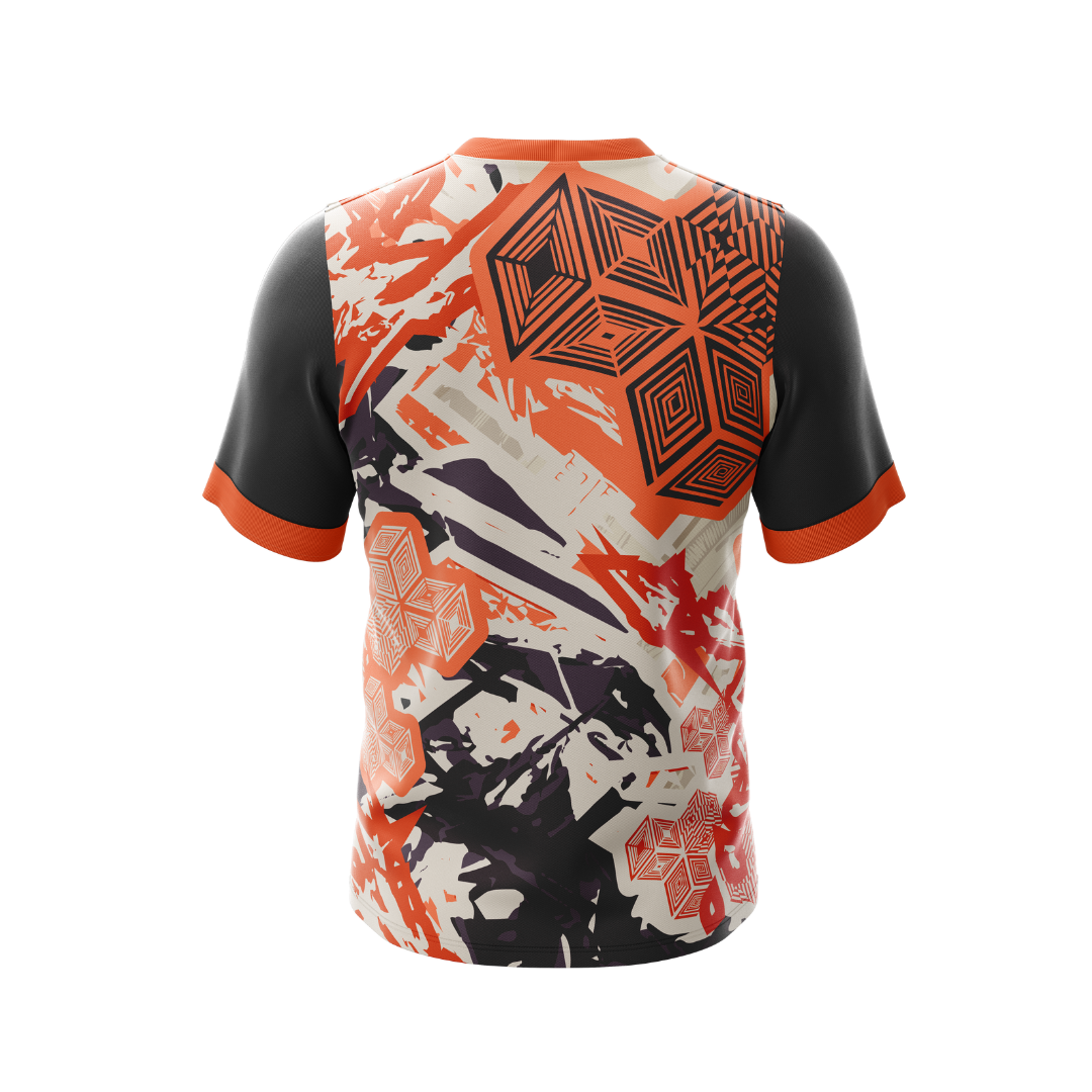 Close-up of the Cubic Orange Premium Jersey showcasing its breathable fabric.
