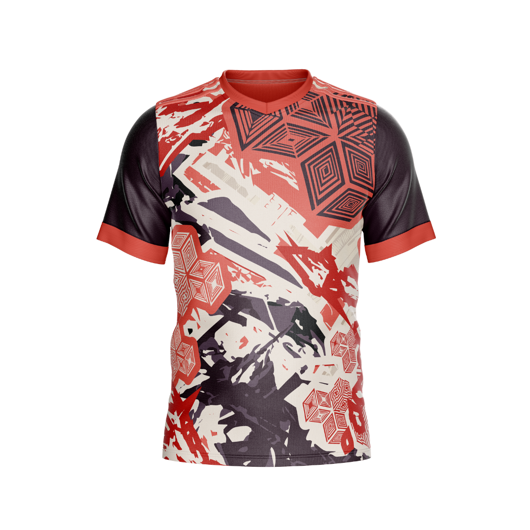 Cubic Orange Premium Jersey with vibrant cubic pattern.