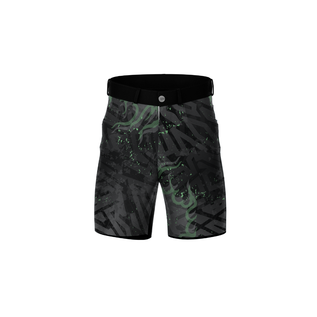 Front view of men's Dark Grim black gothic premium shorts