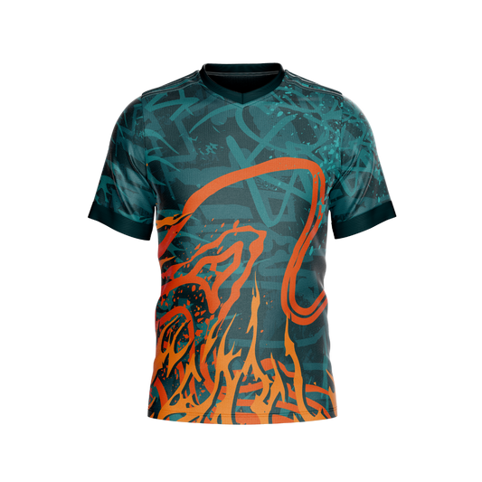 Elastic Flames Premium Jersey showcasing its bold flame design.