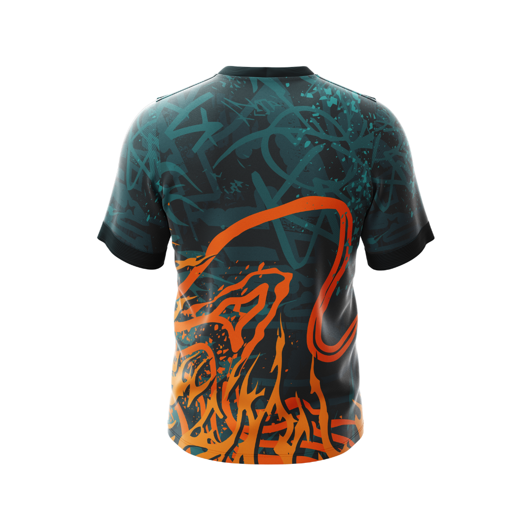 Close-up of the Elastic Flames Premium Jersey with breathable fabric.