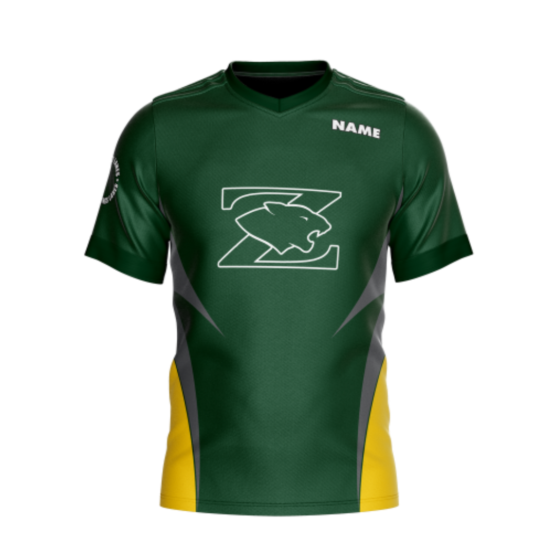 Back view of Green and Yellow Performance Athletic Jersey highlighting durable construction