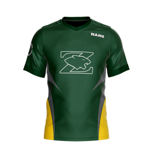 Back view of Green and Yellow Performance Athletic Jersey highlighting durable construction