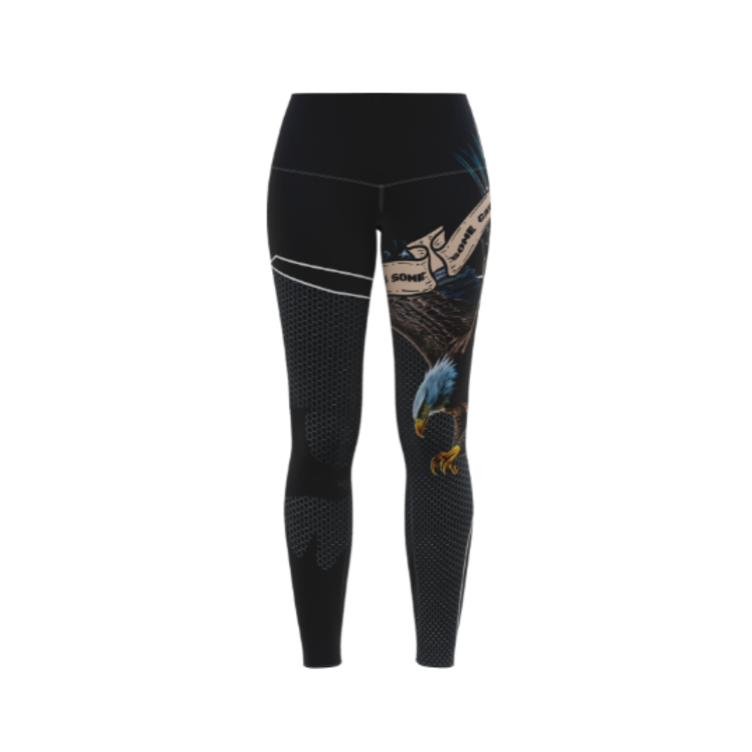 Front view of Military Indigo Eagle Bowling Leggings with compression fit and stretch fabric for performance.
