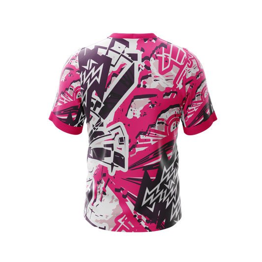Back view of Graffiti Pink Premium Jersey showcasing its stylish cut.