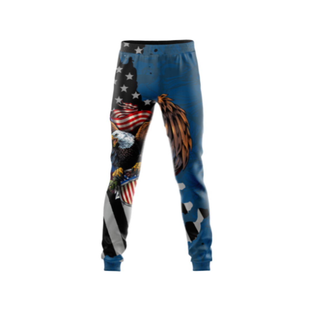 Military Blue Eagle Bowling Pants featuring a tactical eagle design and stretch fabric.