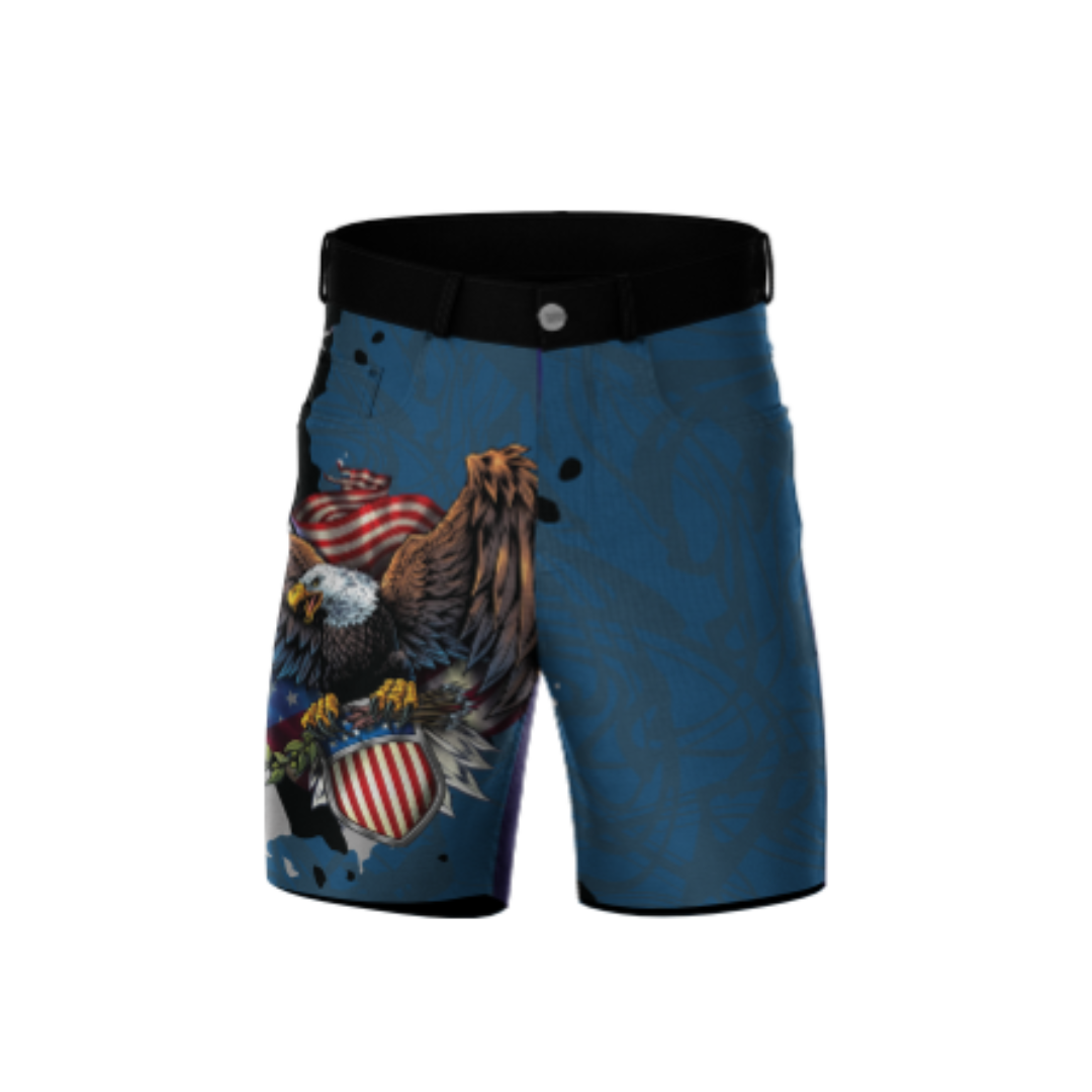 Military Blue Eagle Bowling Shorts featuring breathable fabric and a stretch-fit design