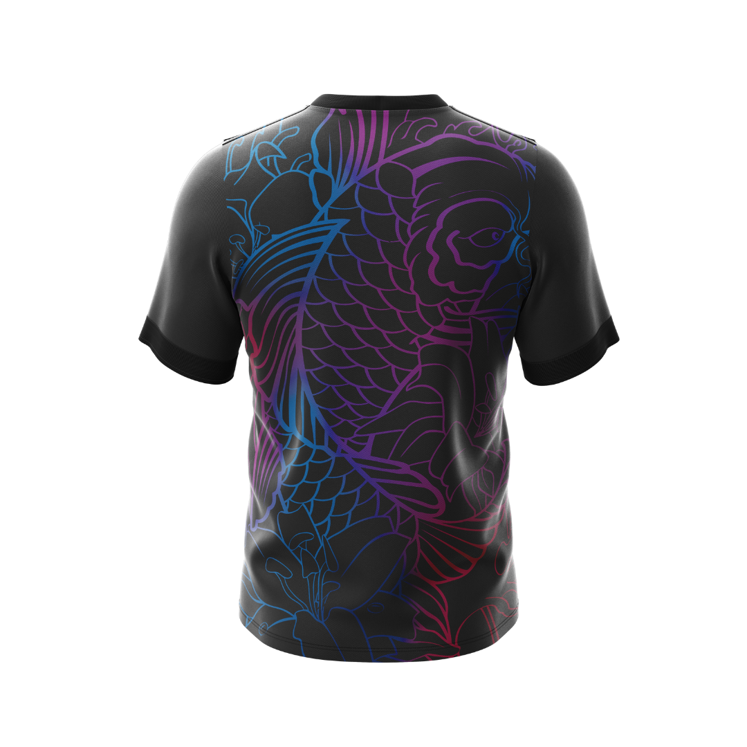 Neon Koi Premium Jersey - Side view showing the full neon design