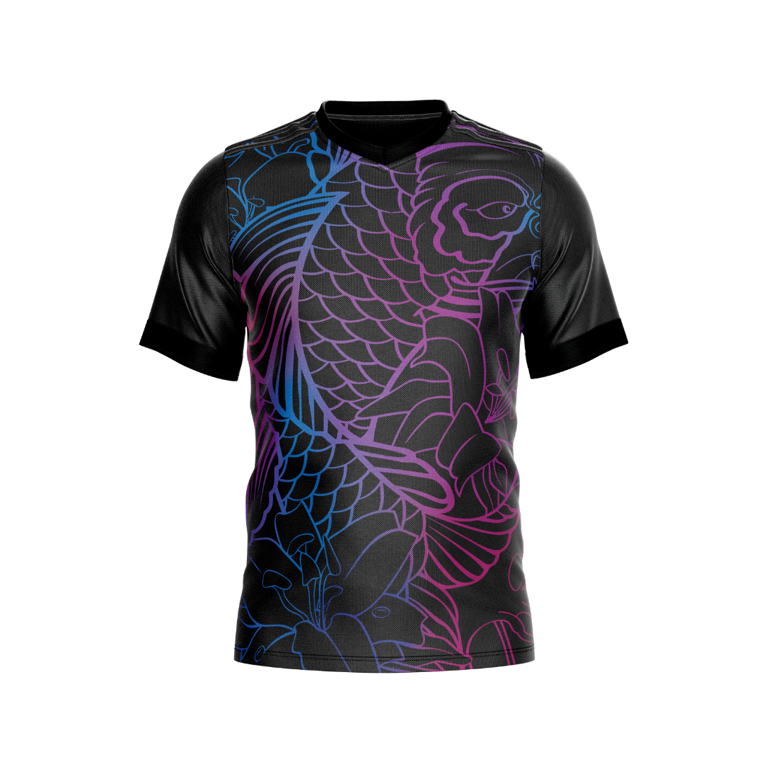 Neon Koi Premium Jersey - Front view with vibrant neon koi fish design