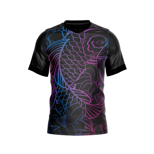 Neon Koi Premium Jersey - Front view with vibrant neon koi fish design
