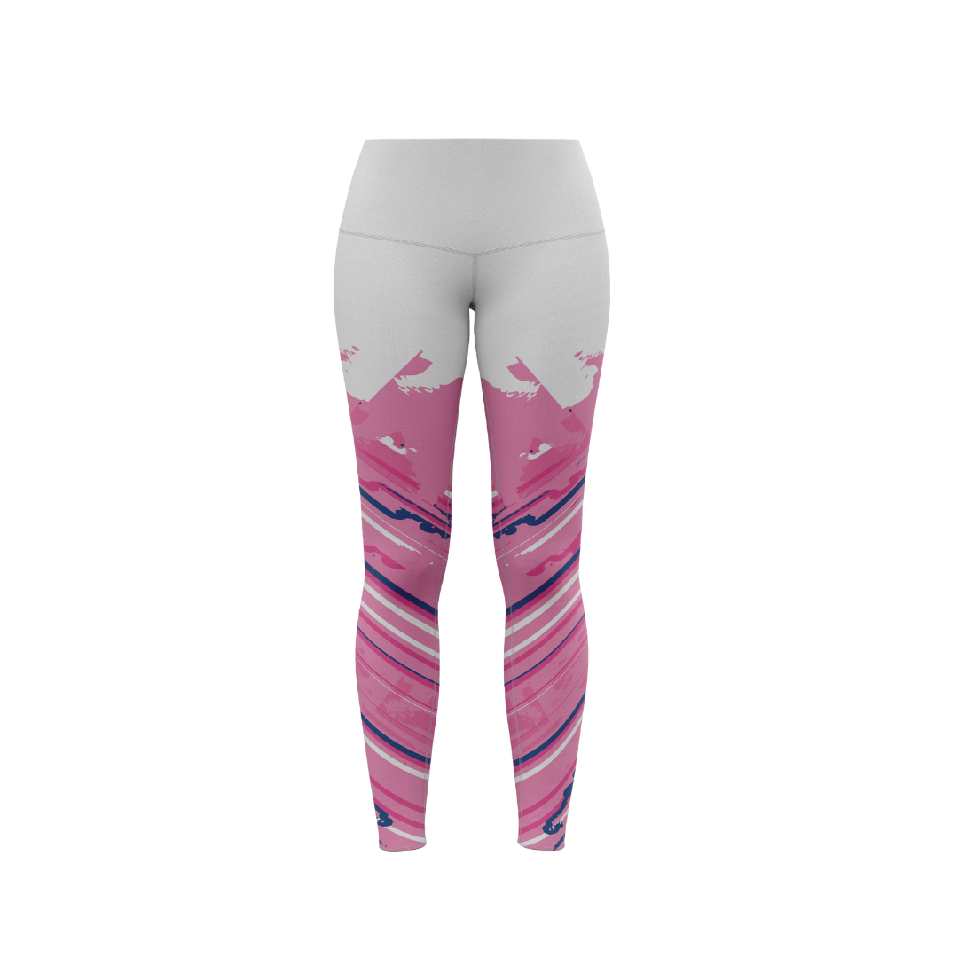 Front view of Pink Paint Strokes Bowling Leggings showcasing a bold design and stretch performance fabric."
