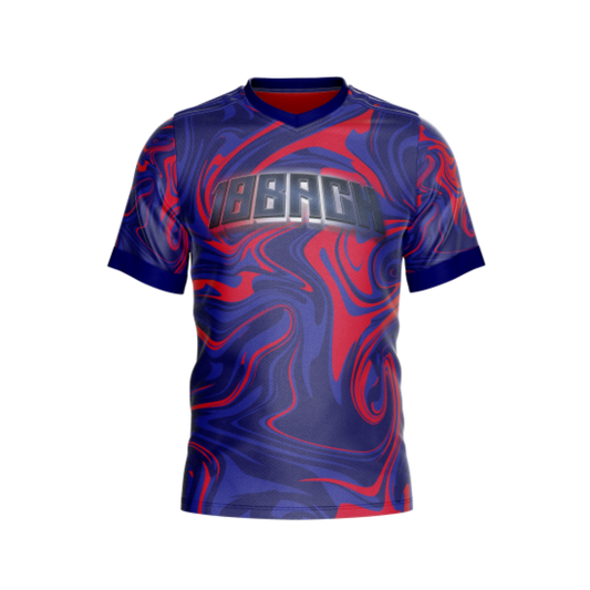 Blue Red Marble F Premium Jersey front view showcasing dynamic design.