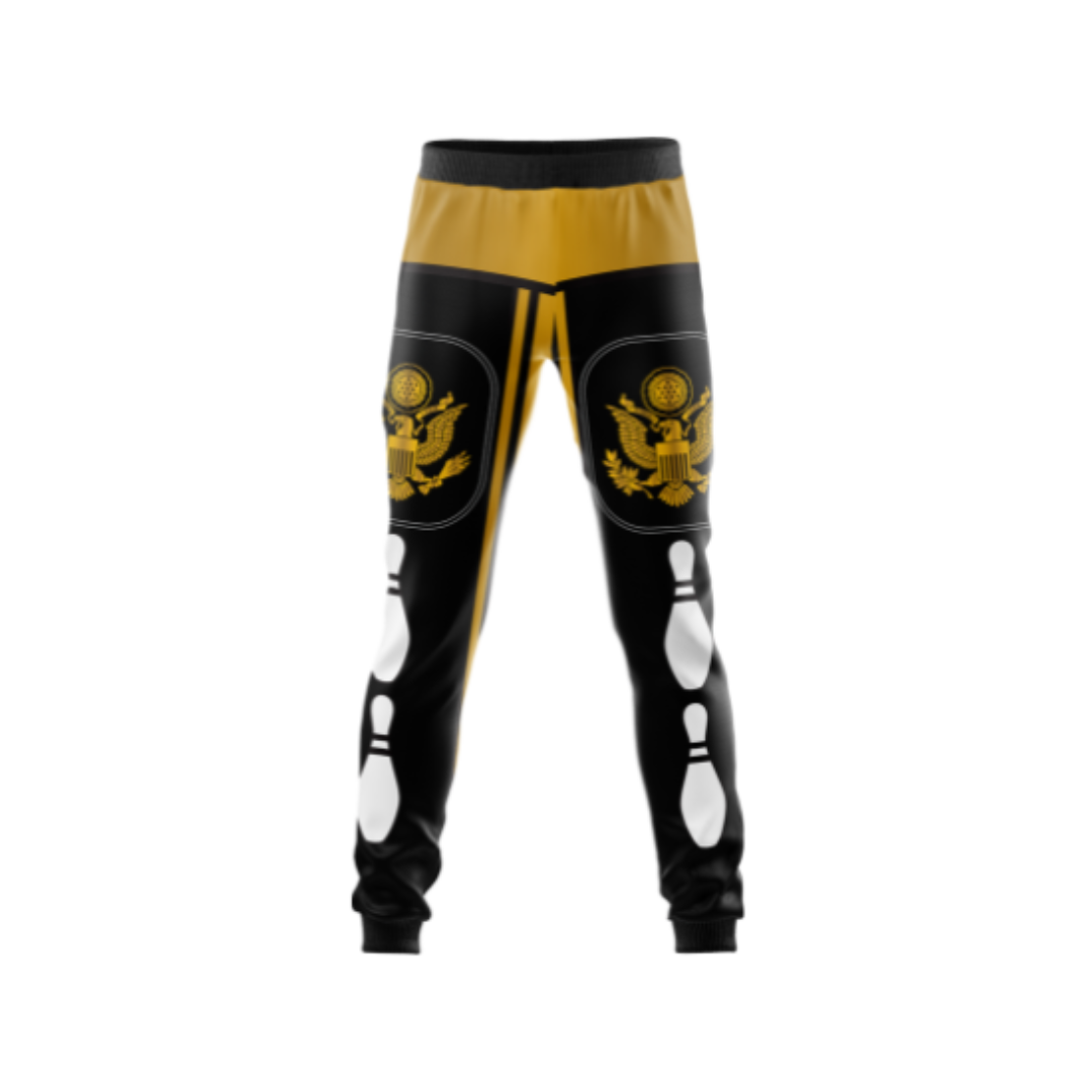 Yellow Badge Bowling Pants with breathable, moisture-wicking fabric and a stretch fit for comfort.