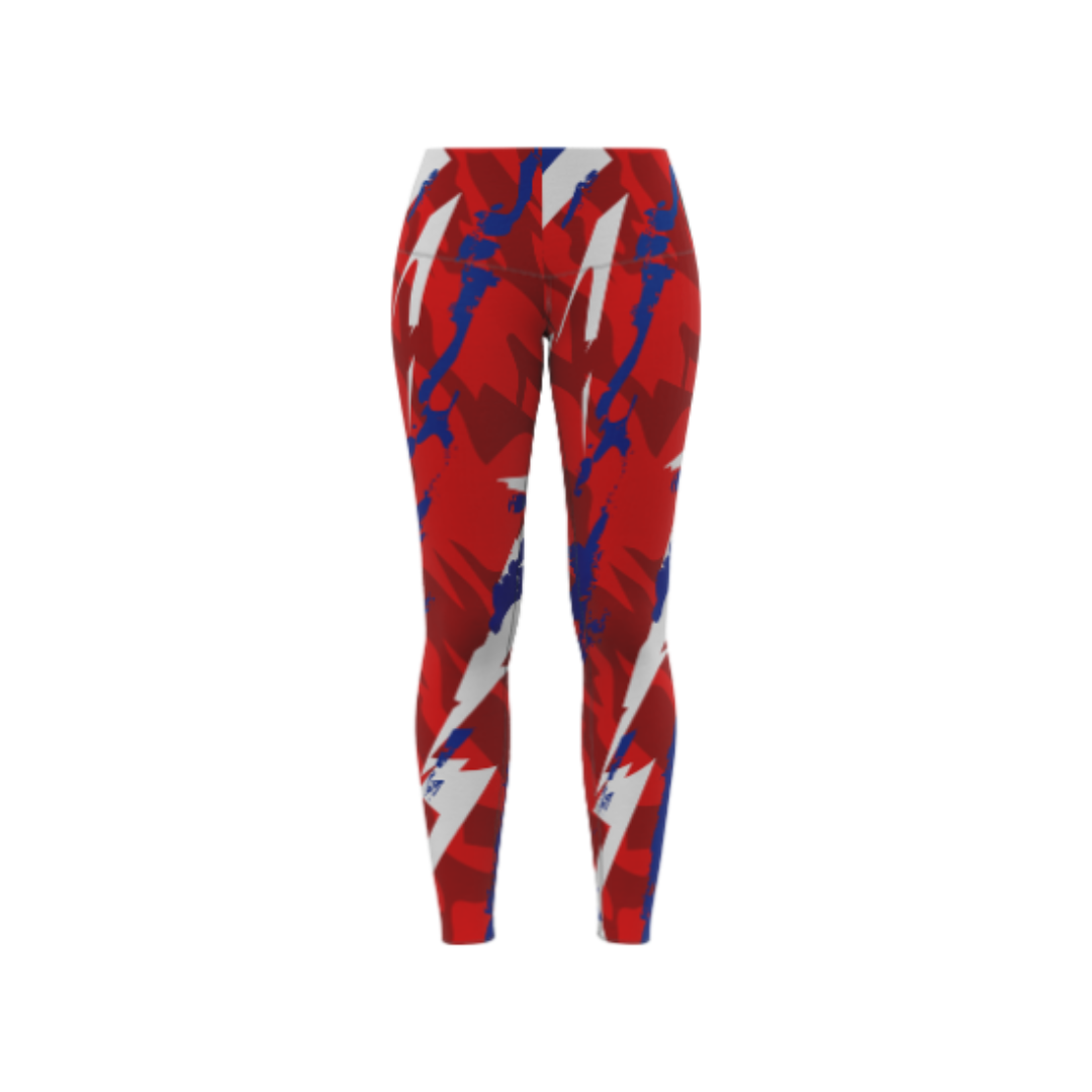 Front view of Zipper Zag Women's Bowling Leggings with zigzag pattern and zipper accents