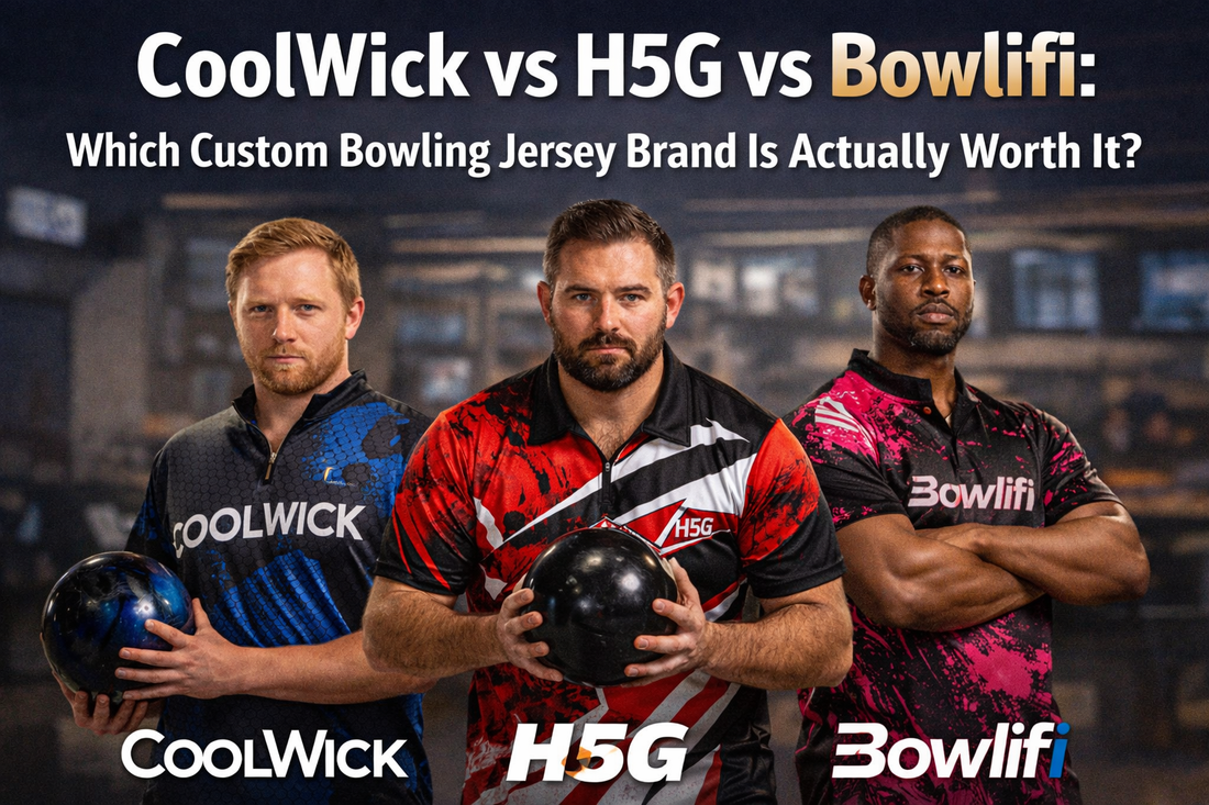 Comparison of custom bowling jerseys from CoolWick, H5G, and Bowlifi brands