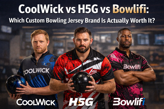 Comparison of custom bowling jerseys from CoolWick, H5G, and Bowlifi brands