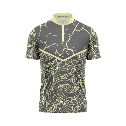 Gray and yellow patterned shirt on a white background