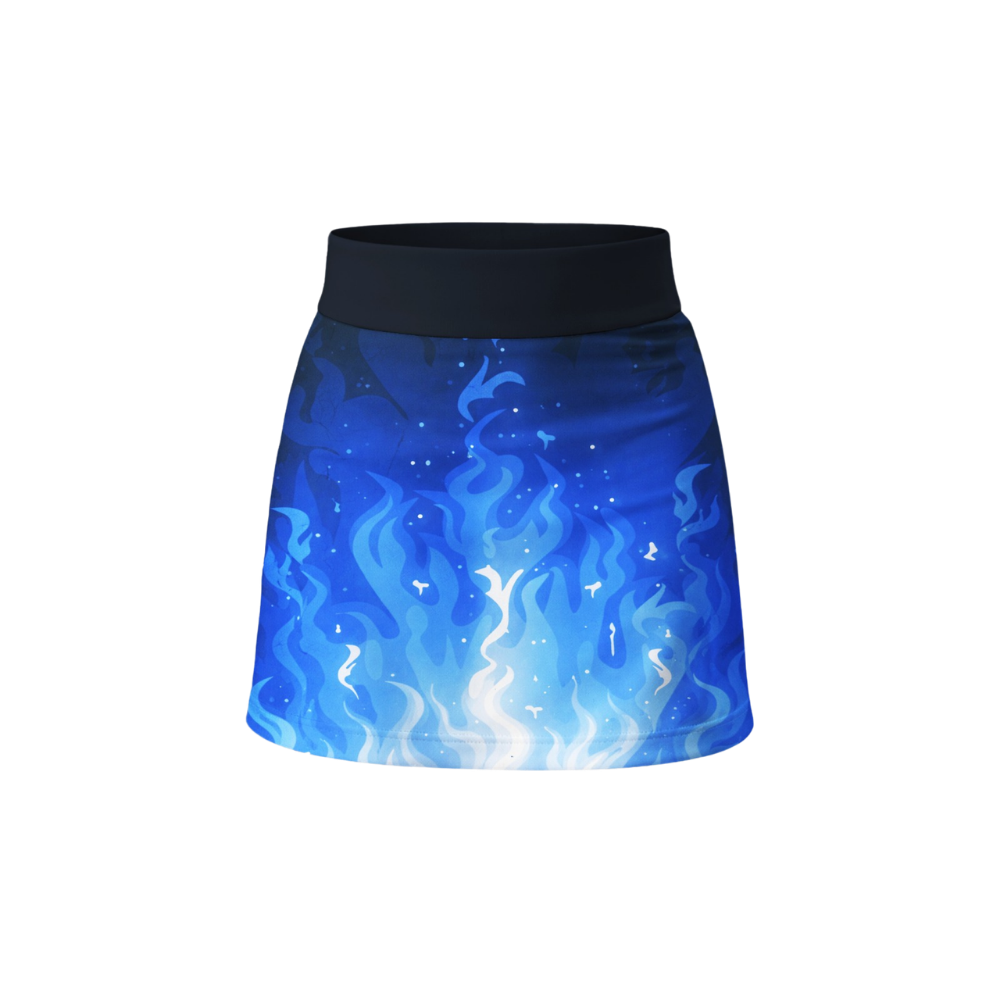 Blue flame patterned skirt on a white background
