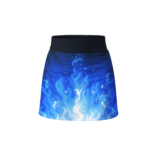 Blue flame patterned skirt on a white background