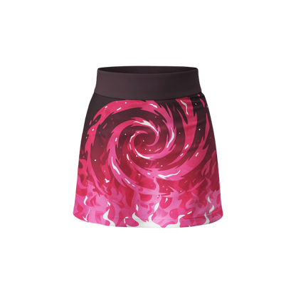 Pink and black spiral patterned skirt on a white background