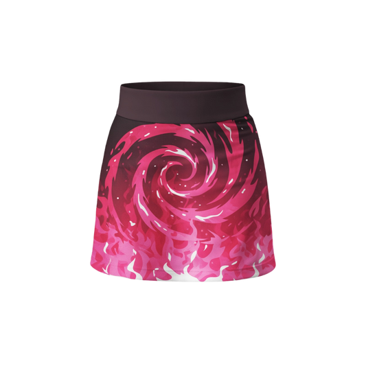 Pink and black spiral patterned skirt on a white background