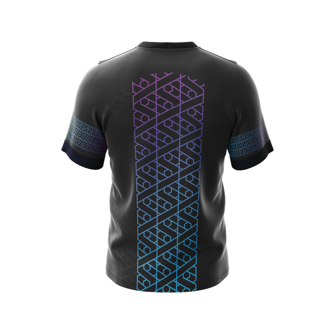 Back view of Men's Premium Tribal Vibe Jersey highlighting breathable fabric.