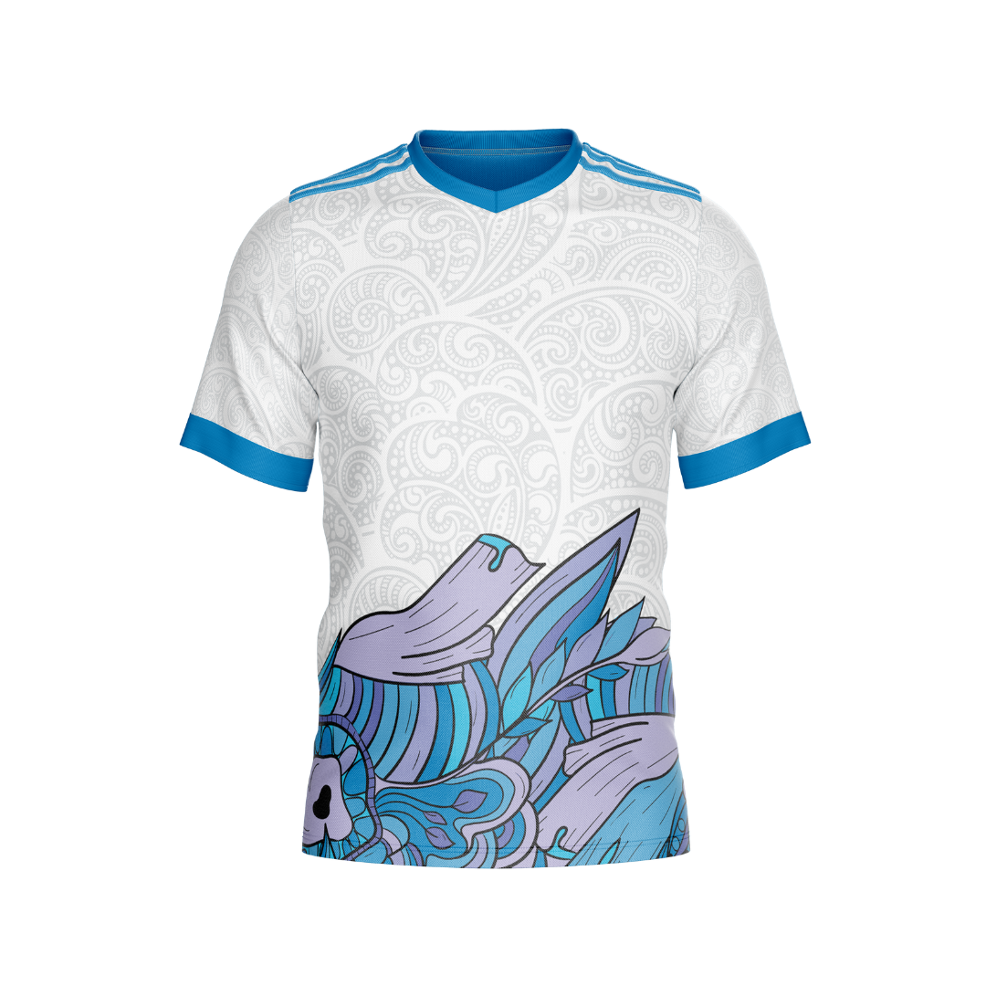 Polynesian Blue Tribe Premium Jersey front view with Polynesian design