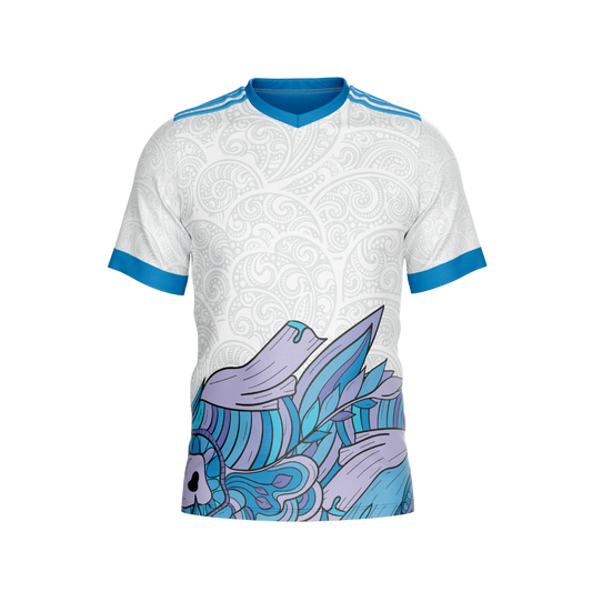 Polynesian Blue Tribe Premium Jersey front view with Polynesian design