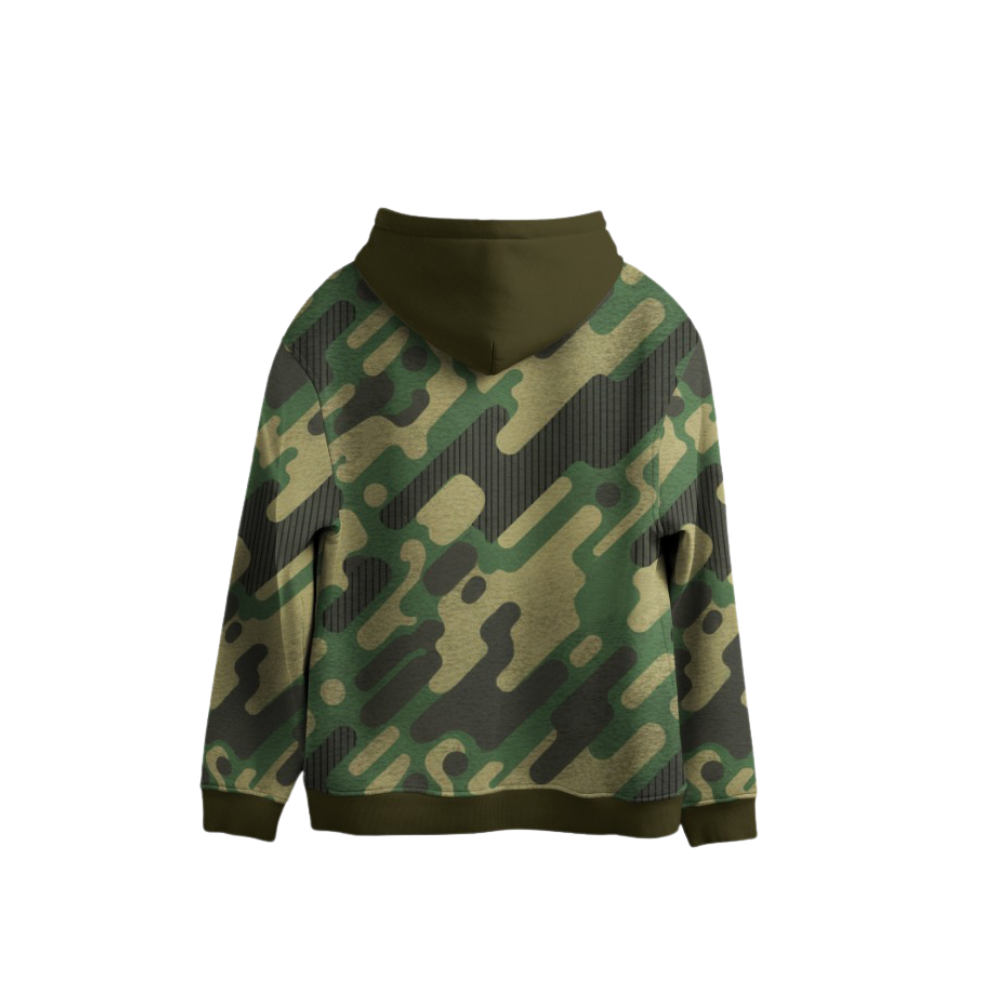 Camouflage-patterned hoodie on a white background