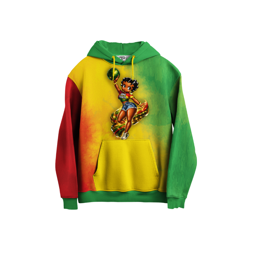 Hoodie with a colorful design on a white background