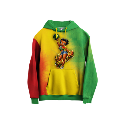 Hoodie with a colorful design on a white background