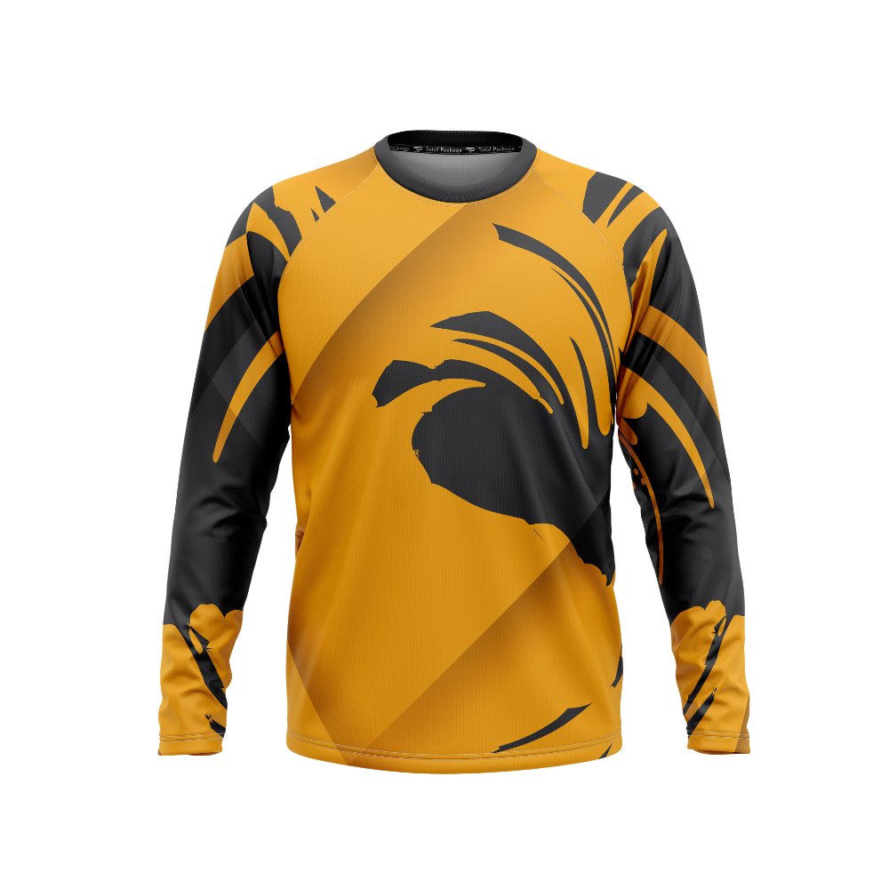 Yellow and black long-sleeve shirt with a logo on a white background-2